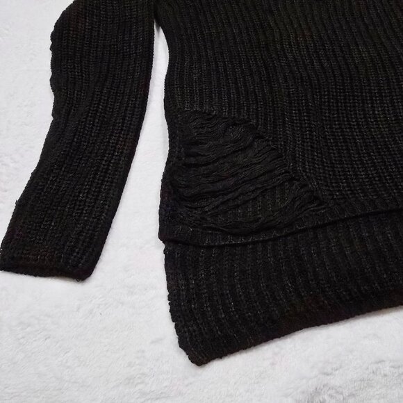 Polly & Esther ✦ Black Distressed High-Low Sweater ✦ V-Neck Ribbed Knit Sz M NWT - Picture 4 of 10